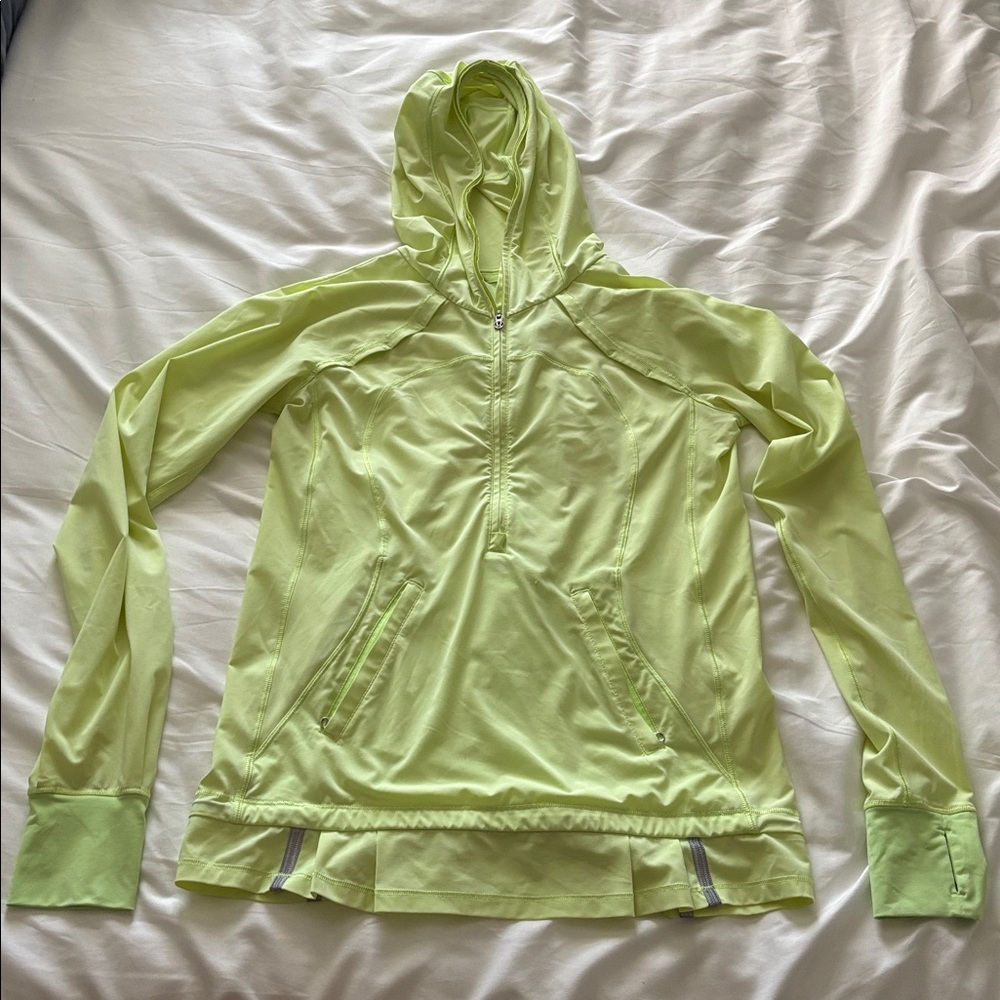 Lululemon Neon Yellow Quarter Zip Hooded Pullover Running Jacket - Picture 3 of 15